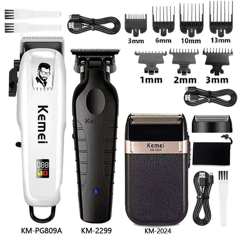 maquina-de-cortar-cabelo-kemei-km-2299-km-pg809a-km-2024-cortador-de-cabelo-sem-fio-recarregavel-para-barbeiro