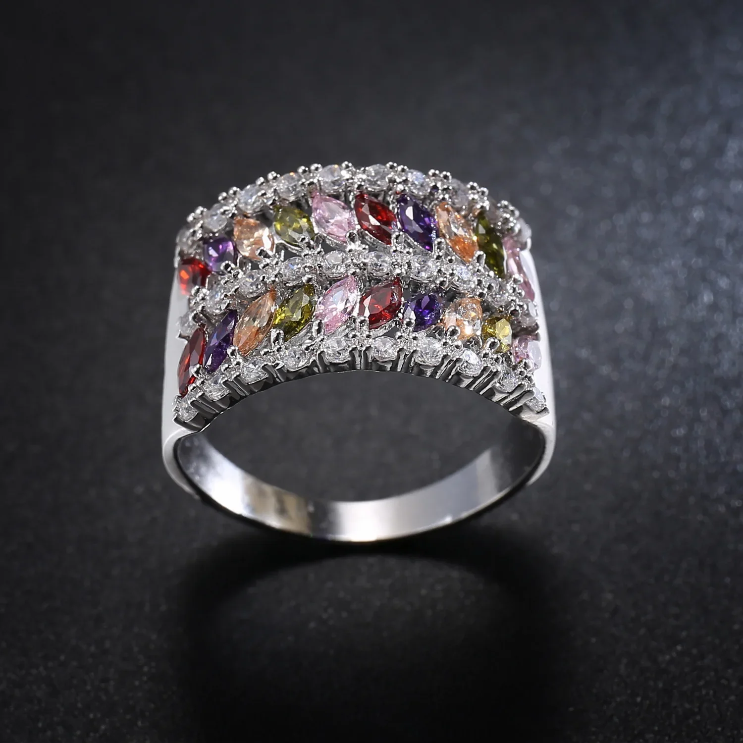 SODROV Luxury Rainbow Crystal Jewelry Rings for Women Colorful Zircon Wedding Rings Engagement Ring Gift