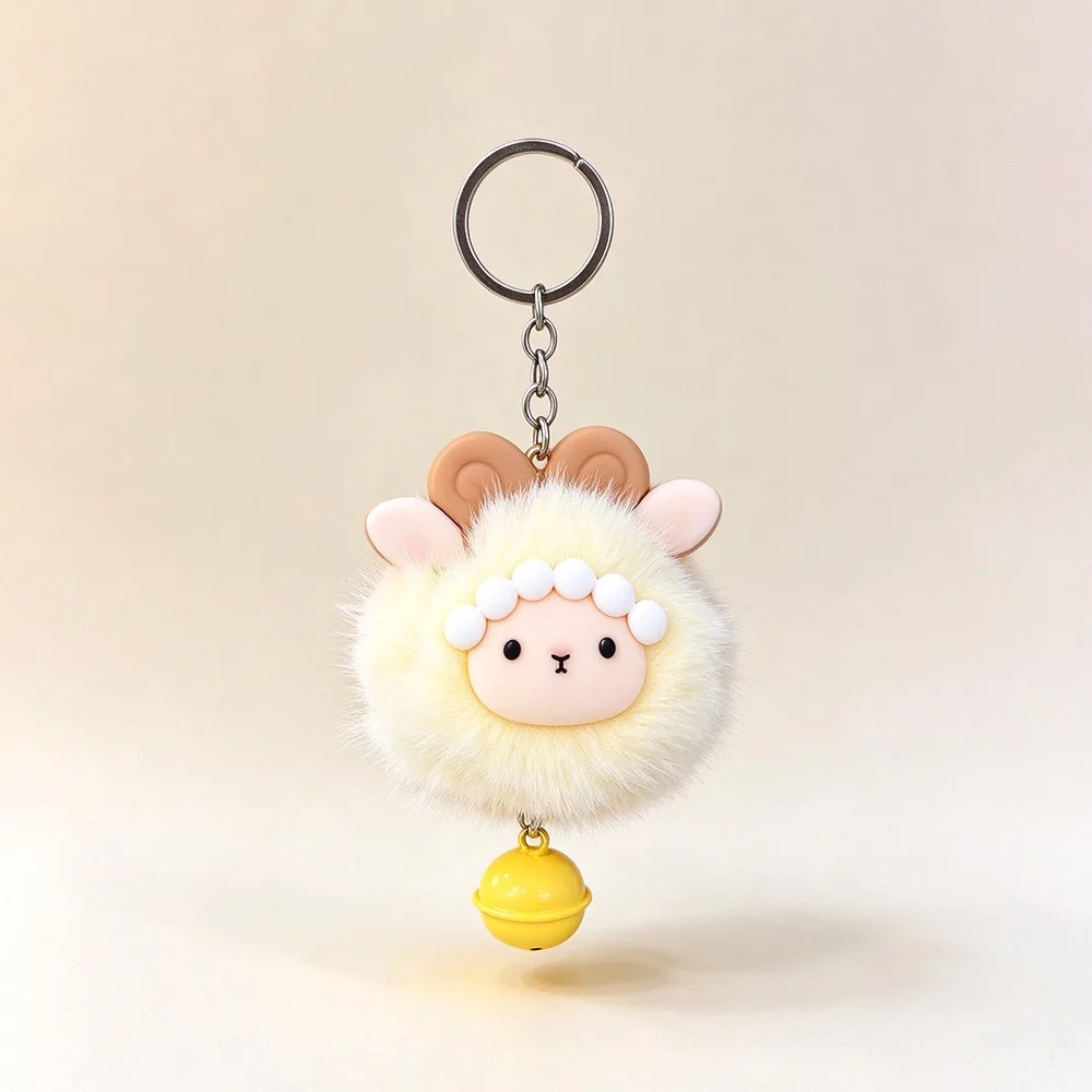 Soft Fluffy Mini Plush Sheep Keychain Colorful Metal Bell 2027 Year of Sheep Bag Pendant Handmade Clear Bell Sound