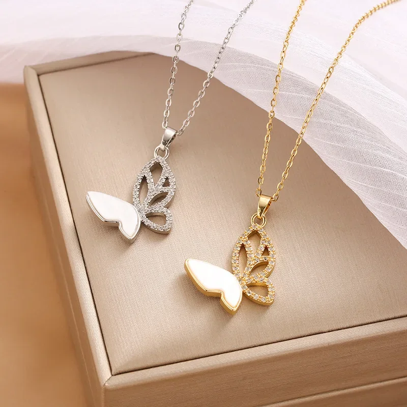 

2025 new Zircon light luxury versatile butterfly elegant versatile light luxury fashion necklace collarbone chain