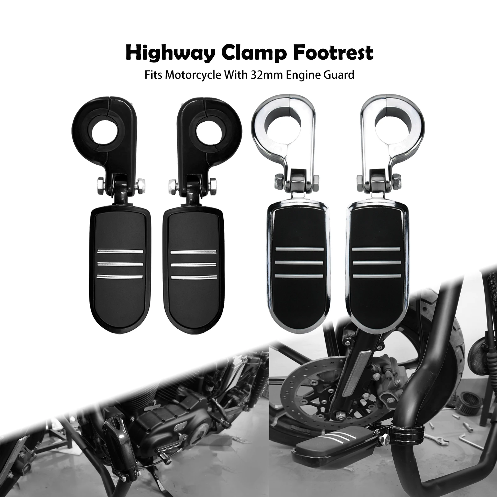 

Motorcycle Highway Footrest 1.25'' Engine Guard 1-1/4'' Crash Bar Foot Pegs Universal For Harley Touring Sportster Softail Dyna