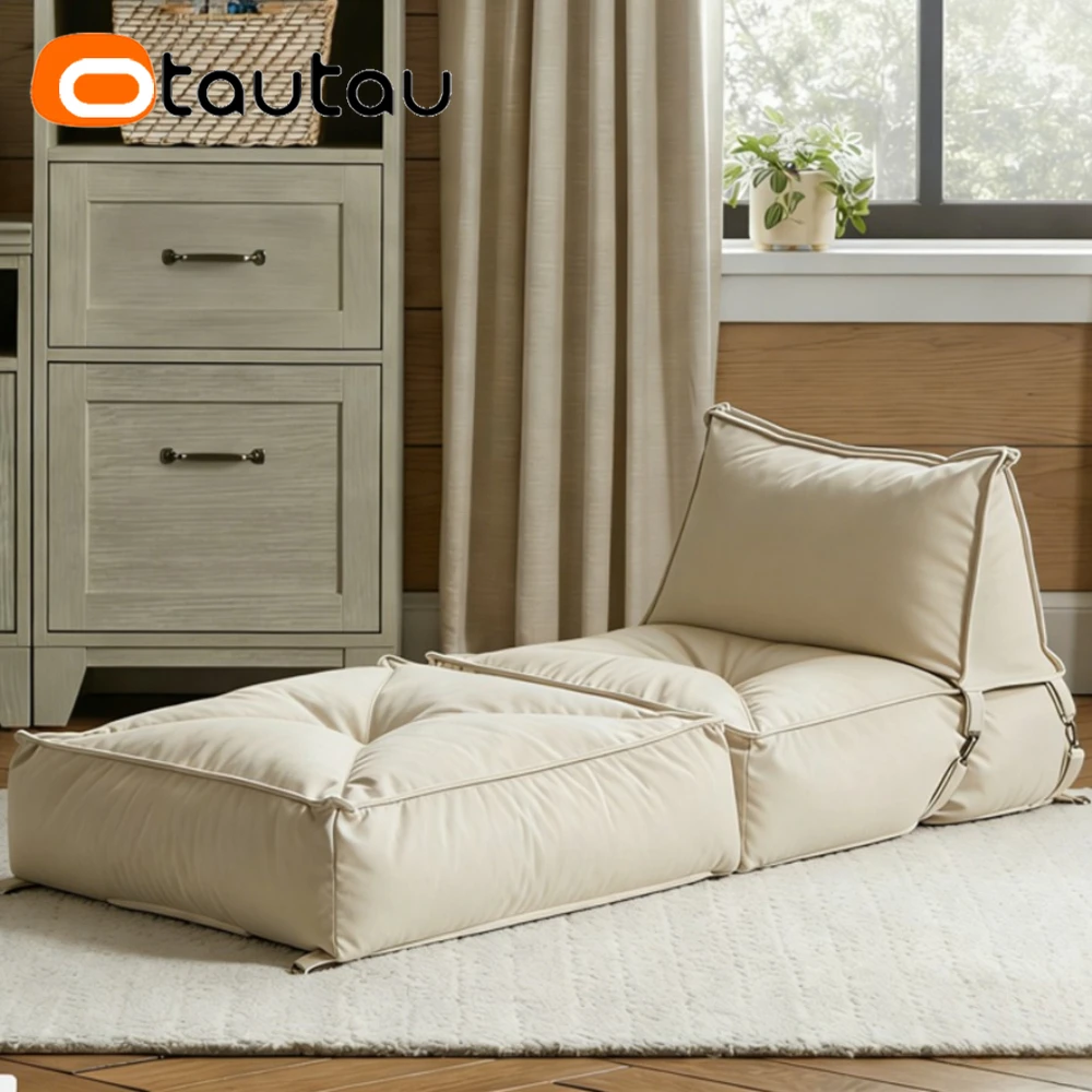 OTAUTAU Folding Bean Bag Lounger Cover Soft Faux Leather Chaise Pouf Beanbag Cover SF620【No Filler!Please Buy Filler Yourself!】