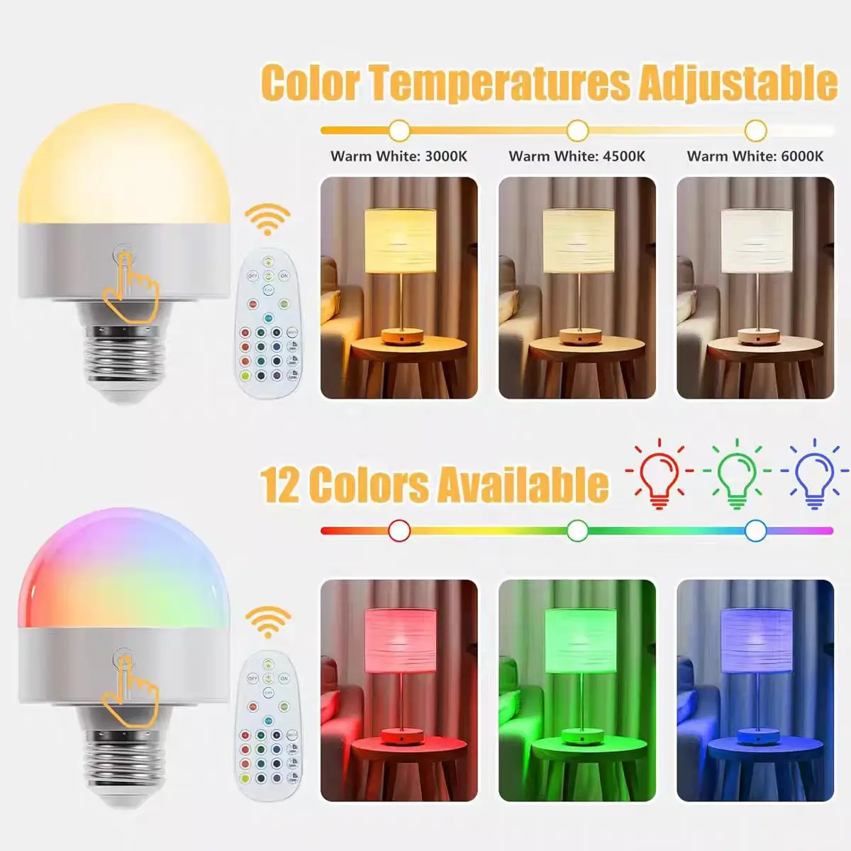1PCS Rechargeable Light Bulbs Remote Control Battery Operated Light Bulb with Timer, Dimmable, 3 Color Temperatures
