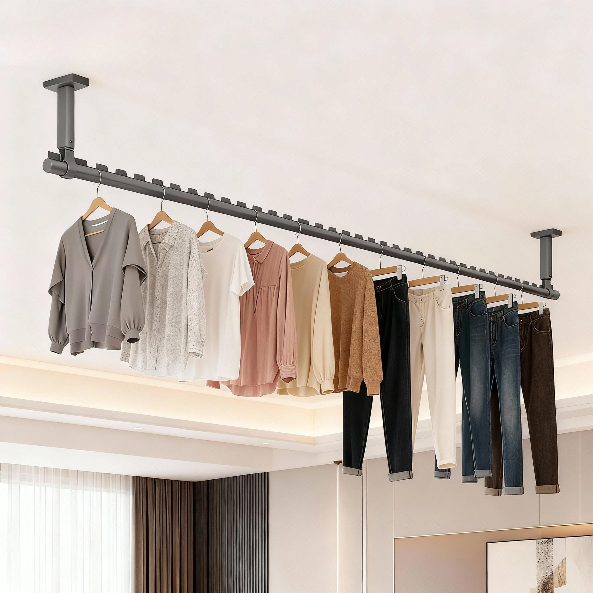 

Space Aluminum Alloy Clothes Hanger Thickened Windproof Wall Mounted Multi Use for Home Daily