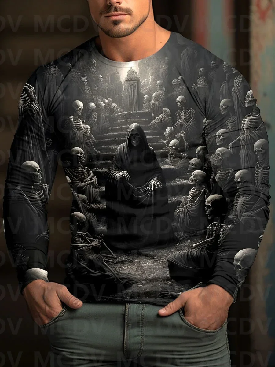 Men's Skull Ghost Halloween 3D Printed Long Sleeve T-Shirt Halloween Tops