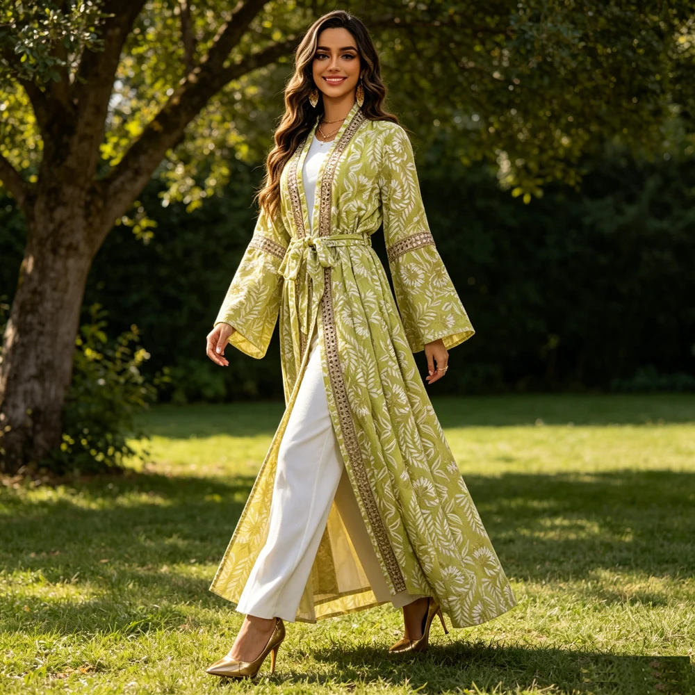 

Morocco Elegant Women Muslim Vintage Abaya Embroidery Long Sleeve Maxi Dress Set Turkey Arabic Dubai Kaftan Party Gown Evening