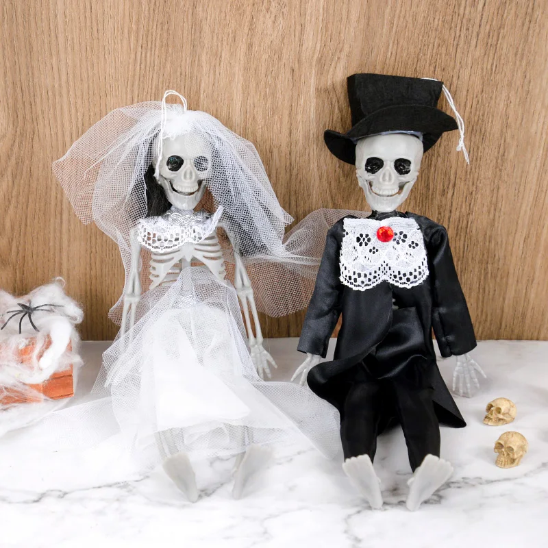 

Skeleton Bride And Groom Couple Ornaments Simulation Human Skeletons Hanging Decoration Halloween Party Haunted House Scene Prop