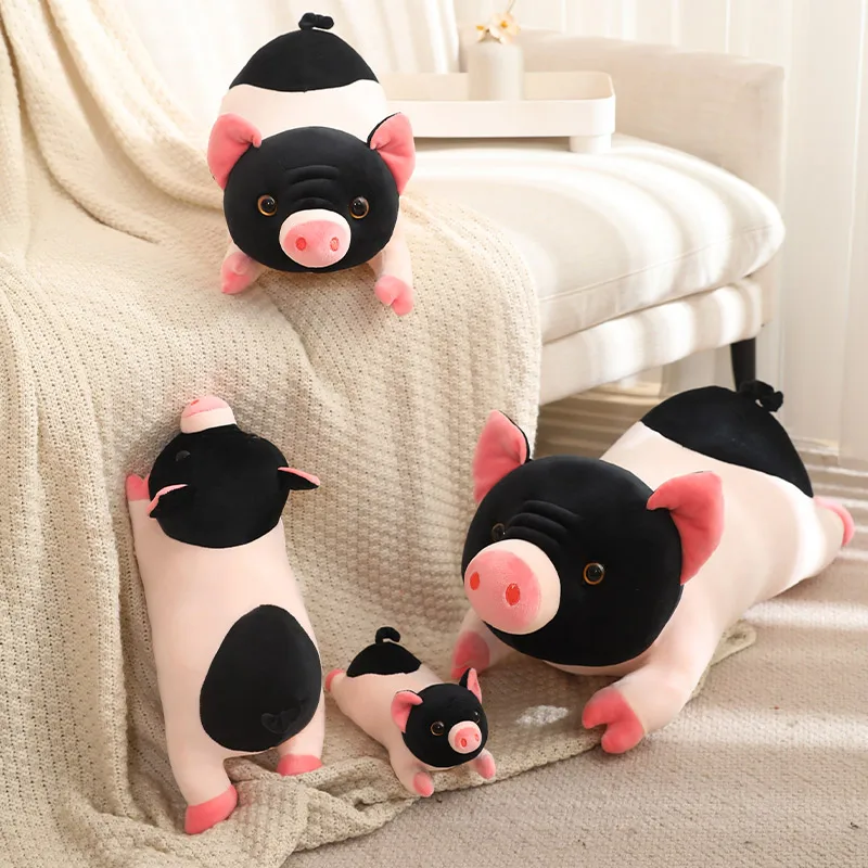 Simulation Cute Black Face Piggy Plush Pillow Toy Cartoon Stuffed Animal Pig Plushi Cushion Doll Anime Soft Kids Toys Home Decor