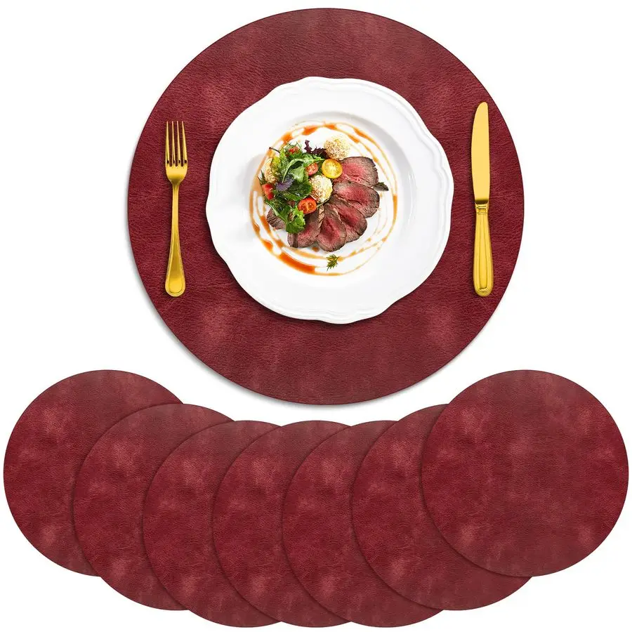 

Салфетки, термостойкие круглые салфетки, набор из 8 моющихся, водонепроницаемые коврики для стола, протираемые коврики из искусственной кожи для кухни