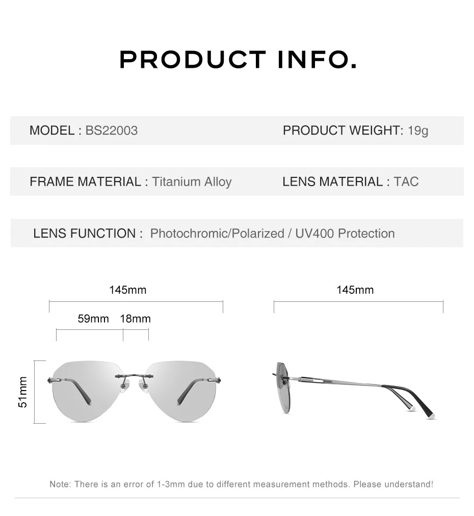 CAPONI Randlose männer Sonnenbrille Polarisierte Photochrome UV400 Outdoor Fahren Sonnenbrille Titan Legierung Mode Brillen BS22003 – Detail 16