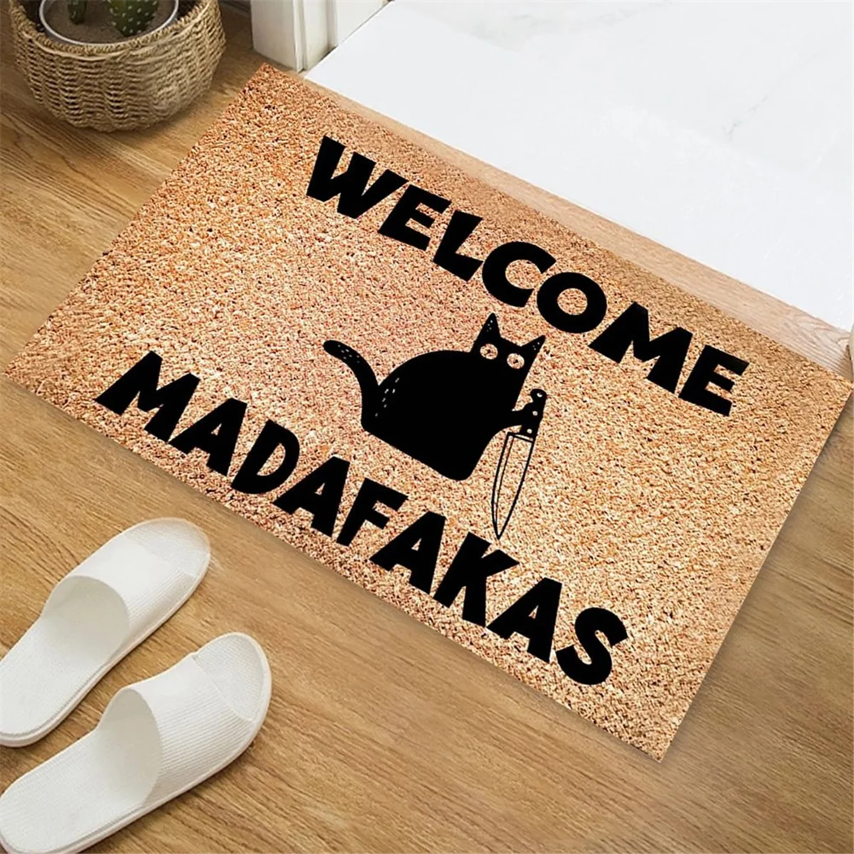 B23B Dark Cat Welcome Madafakas Full Print Doormat Fun Doormat Home Decor Kitchen Bathroom Decor Give People Fun Gifts