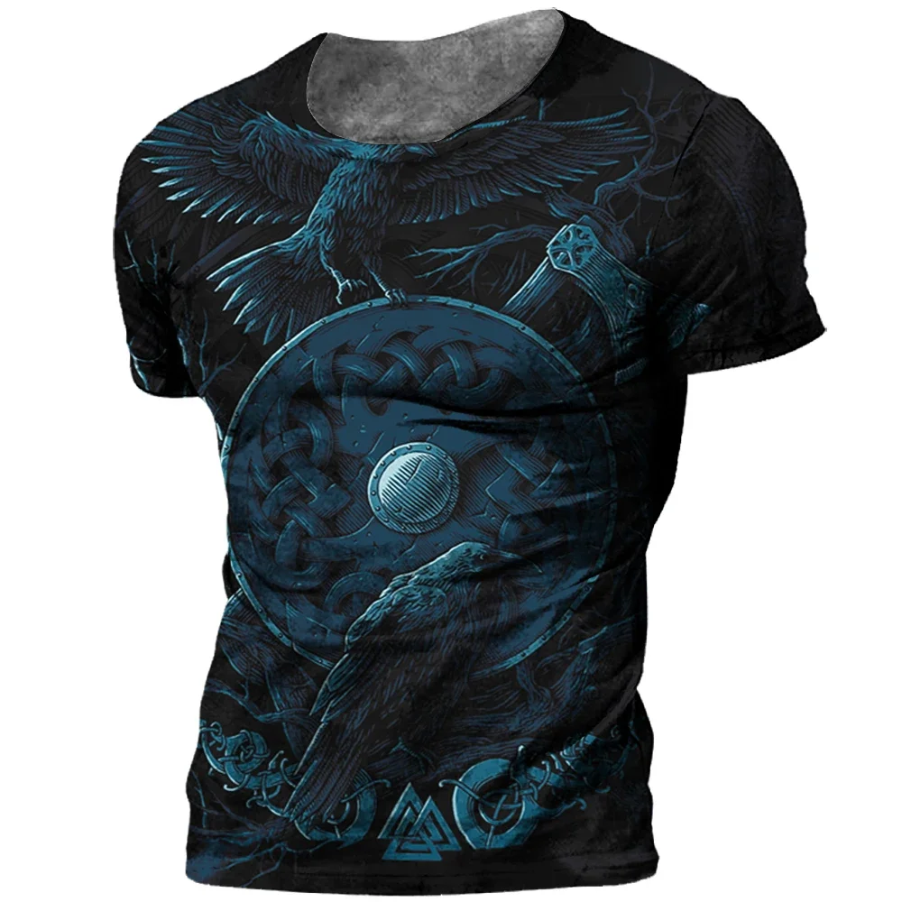 2024 New Vintage Viking Tattoo 3D Printed Men\'s T-shirt Odin Boat Round Neck Plus Size Loose Comfortable Breathable Fashion Top