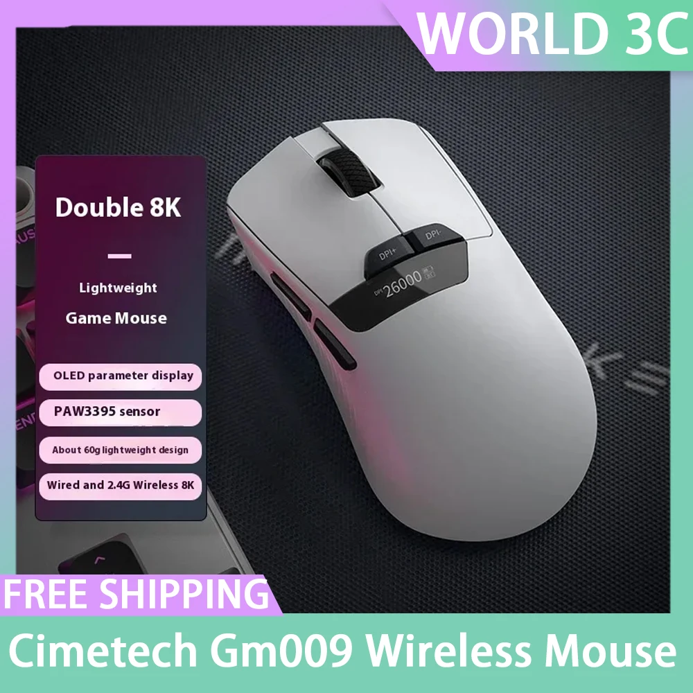 Cimetech Gm009 Paw3395 8k Wireless Mouse E-Sports Game Mouse Light Weight Custom Macro Three-Mode Mouse For Pc Gamer Gifts