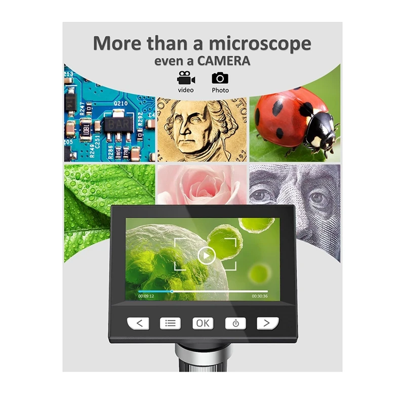 4.3 Inch Microscope Coin Microscope 1000X With 8 Adjustable LED Lights, PC View With Adjustable Holder