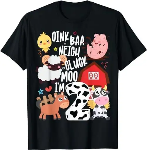 Oink Baa Neigh Cluck Moo I'M Two 2 Farmer 2Nd Birthday Farm T Shirt Sweat 48653