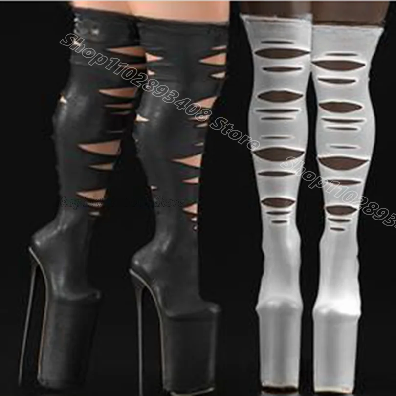 Black Hollow Platform Over Knee Boots Round Toe Solid Casual Party New Fashion Design for Women Boots 2024 Zapatos Para Mujere