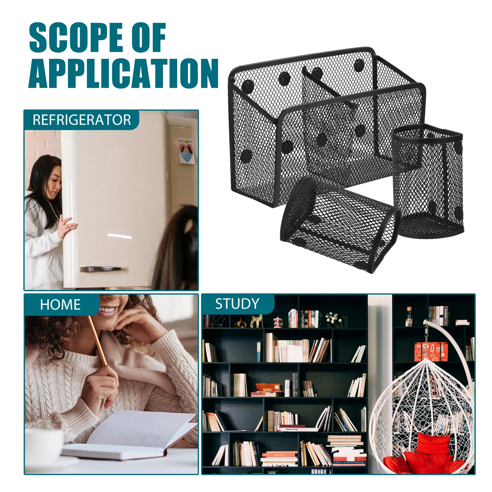 Portapenne magnetico da 3 pezzi, armadietto in rete metallica, cestino per frigorifero, lavagna, forniture per la conservazione dell'aula