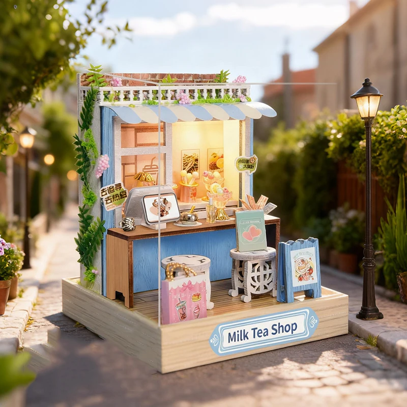 Kits de modelos en miniatura de madera DIY, Mini Casa de esquina de jardín, rompecabezas 3D, casas de muñecas con muebles ligeros para amigos, regalos de cumpleaños
