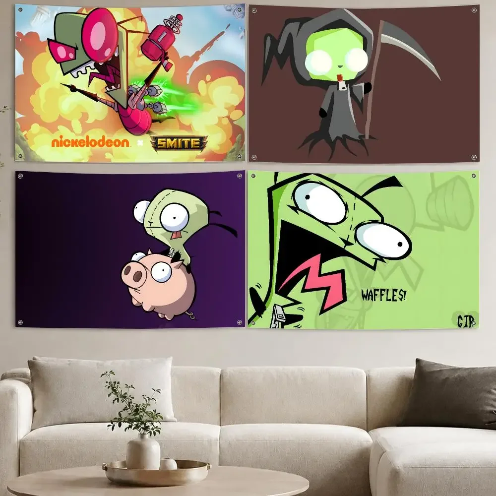 Anime I-Invader Z-Zim Flags Aesthetic Wall Tapestry Printed Wall Hanging Living Room Party Outdoor Decor