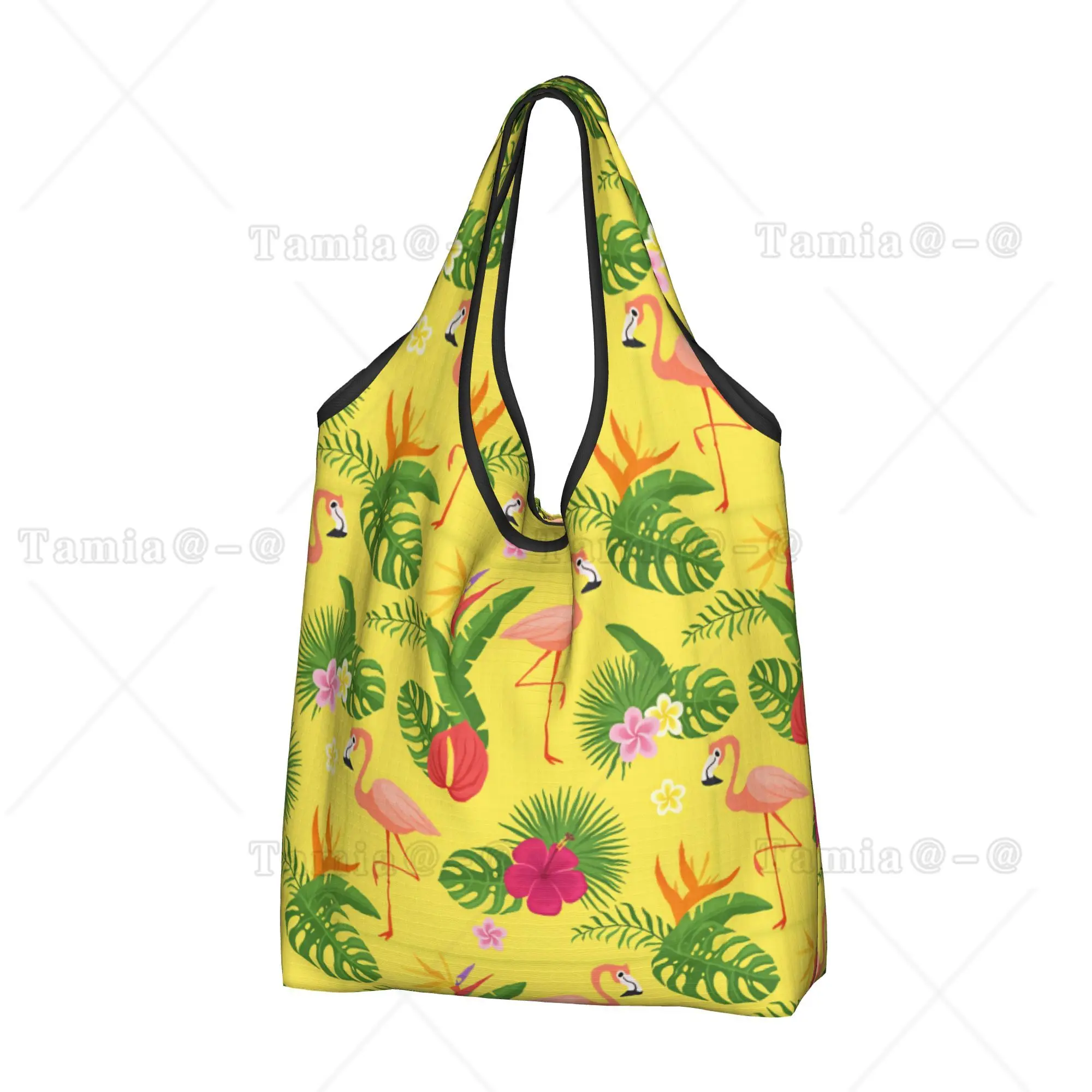 Flamingo Tropical Plants And Flowers Groceries Shopping Bag Kawaii  Shoulder Tote Bag Hawaiian Style Palm Monstera Handbag