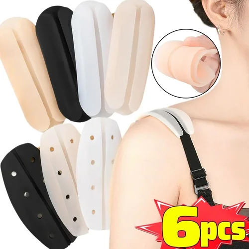 Imagen 1 del producto Almohadillas antideslizantes de silicona para mujer, almohadillas suaves para correa de sujetador, soporte para alivio del dolor, hombreras para sujetador, 2/6 Uds.