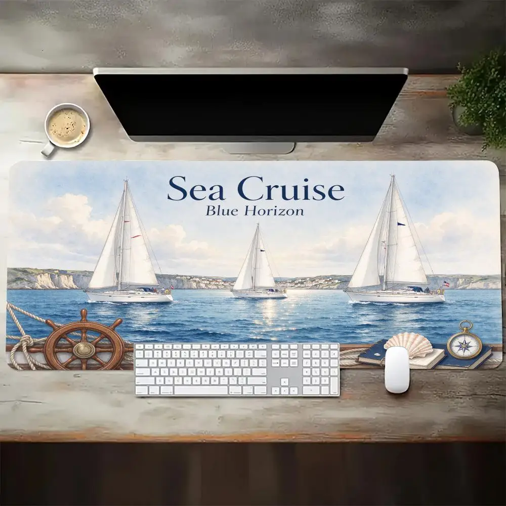 Double Sail Boat Sea Cruise Table Mat Non Slip Base For Nautical Theme Office Use