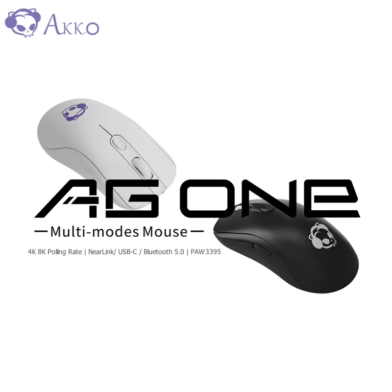 Akko AG ONE NearLink Wireless Gaming Mouse Ergonomic 4K 8K Polling Rate PAW3395 70g Three-mode Keyboard Mice for Office PC Gamer