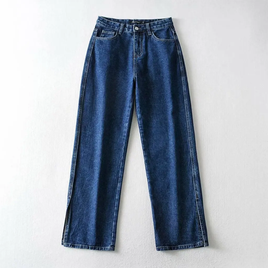 

YPFF Women's High Waist Wide Leg Jeans Spring European American Style Split Leg Washed Old Loose Floor Trousers