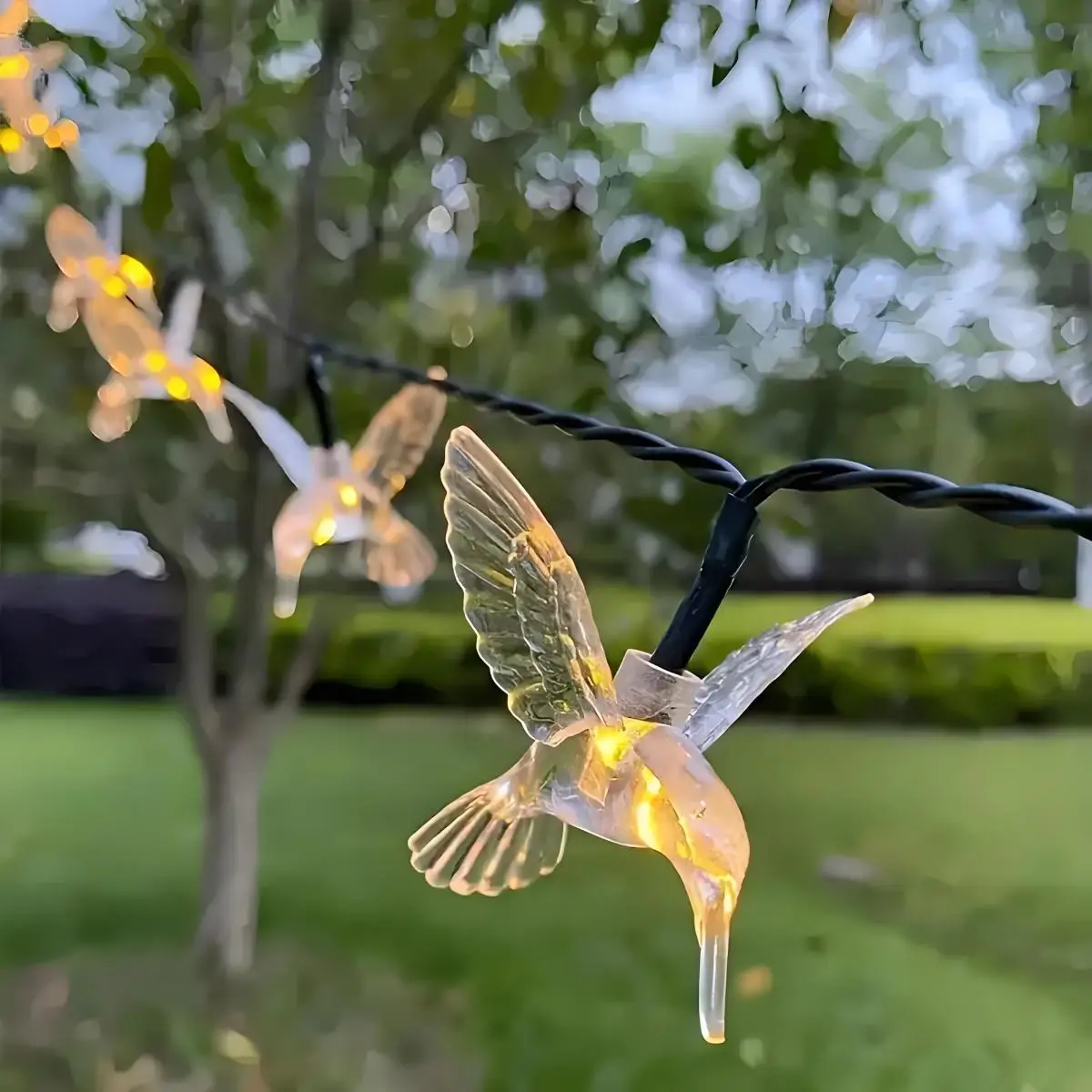 Cadena de luz solar - Lámpara de hadas de 20 LED Lámpara de colibrí para jardín al aire libre, decoración de patio y valla, ahorro de energía, impermeable, 8 modos de iluminación, decoración navideña