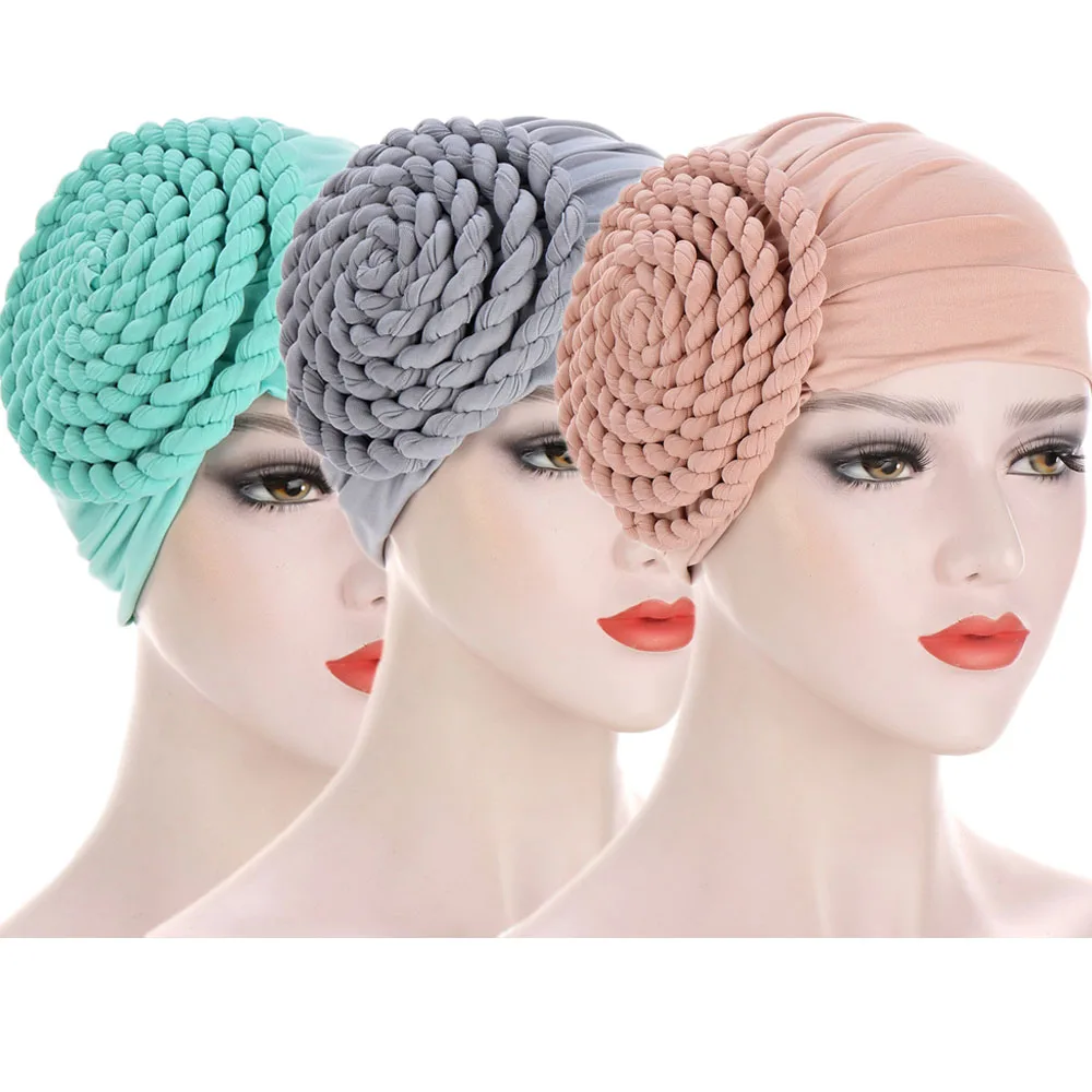 

Fashion Muslim Women Braid Hijab Headwrap Scarf Bonnet India Chemo Caps Underscarf Hair Loss Hat Cancer Turbante Femme Headcover