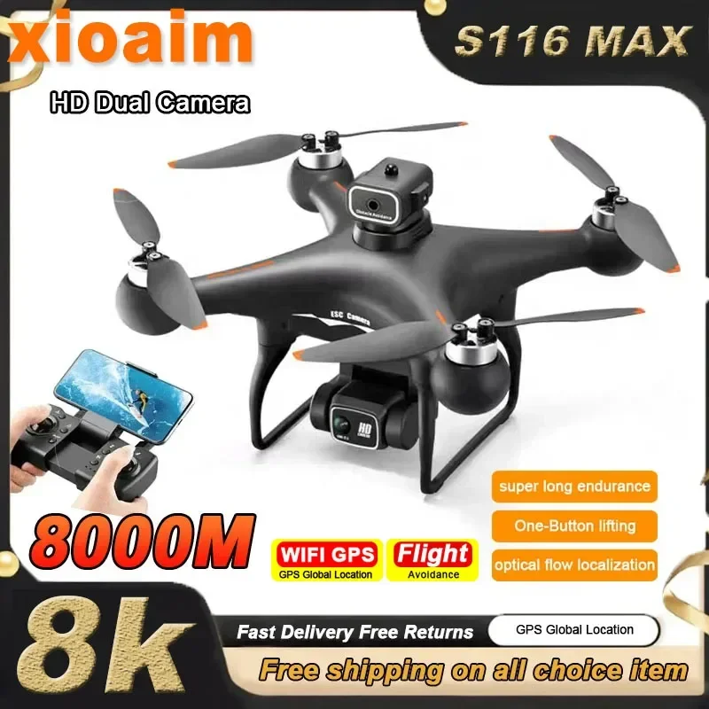 For Xiaomi S116 MAX Drone 5G 8K HD Camera Brushless Motor Obstacle Avoidance Helicopter Optical Flow Quadcopter RC for Toys