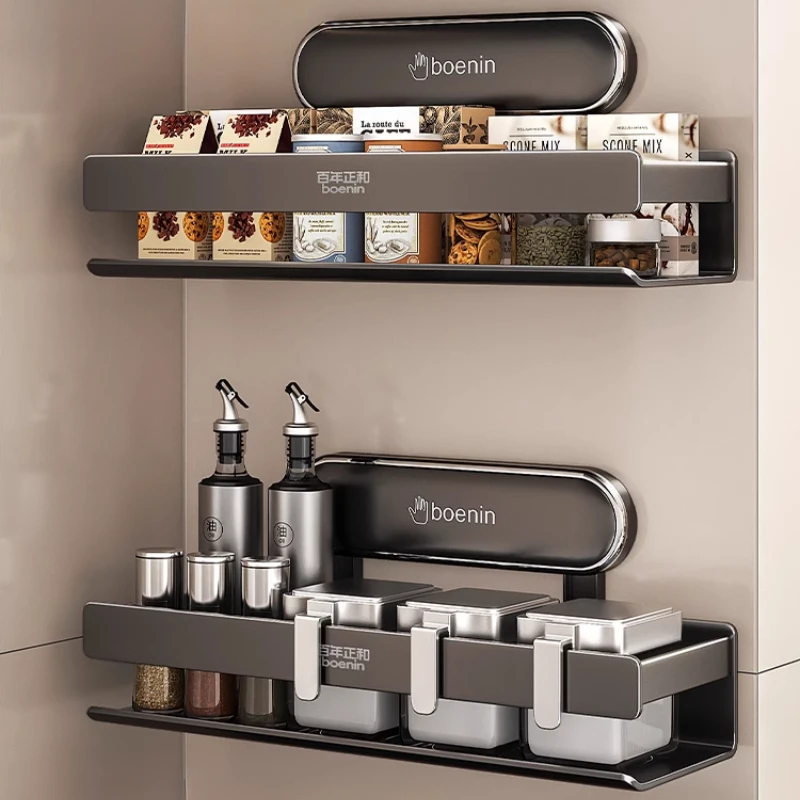 

Modern Wall-Mounted Kitchen Rack Multi-Functional Storage No-Drill Hanging Shelves For Spices, Cans & Groceries Organizer