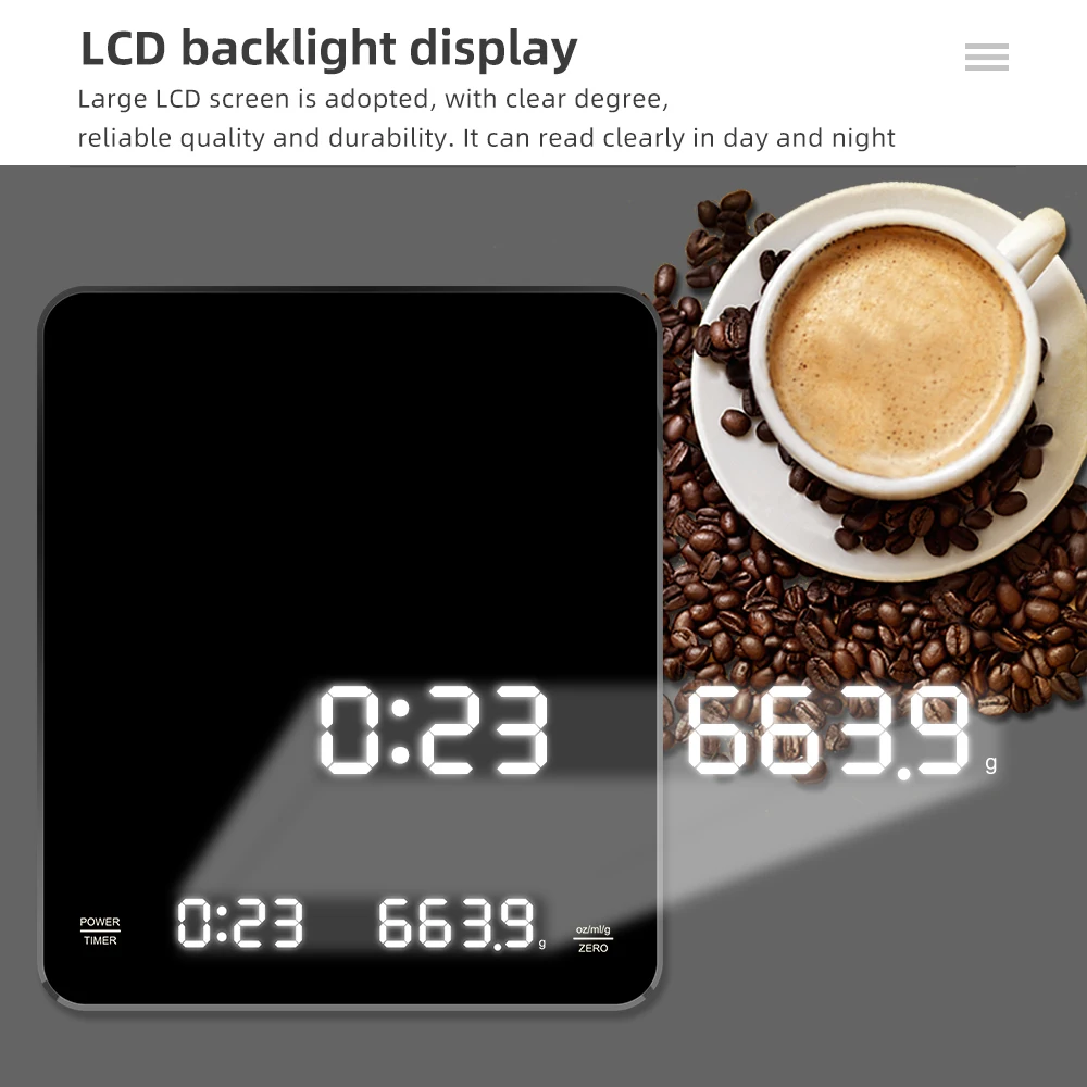 0.1g/3kg Digital Coffee Scale with Timer LED Screen Espresso USB Weighing High Precision Measures in Oz/ml/g Kitchen Scale