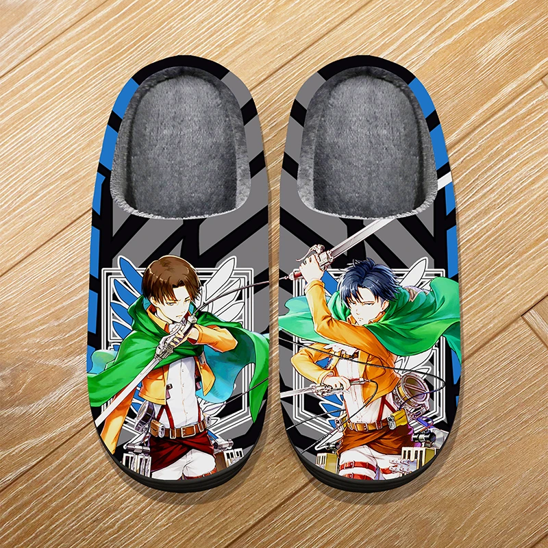 Custom Size Winter Home Warm Cartoon Slippers For Adult Kids Anime Attack on Titan Levi Ackerman Cosplay Indoor Cute Slippers