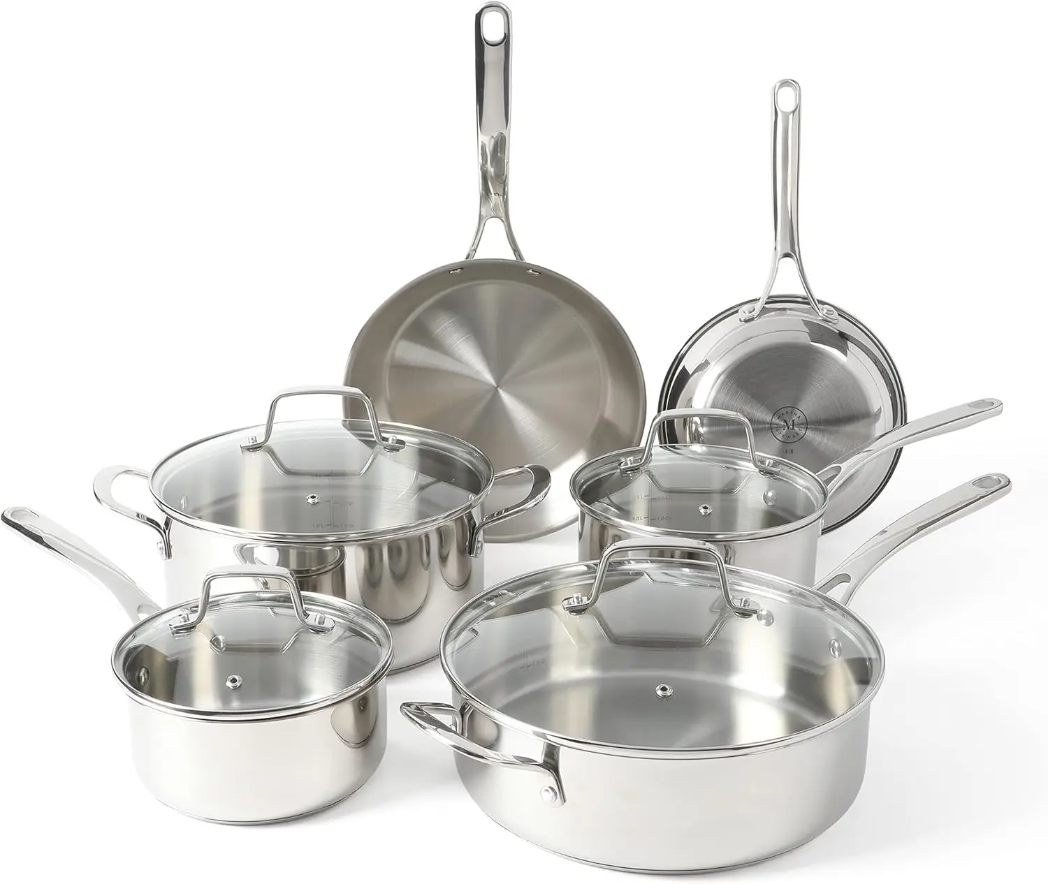 

10-Piece Stainless Steel Cookware Set with Induction Safe Triply Bottom, Dishwasher Safe