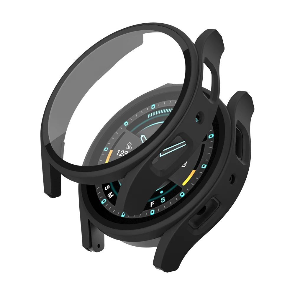 Para Samsung Galaxy Watch7 44mm Capa fosca com filme de tela de vidro temperado Capa dura para relógio de PC - Preto