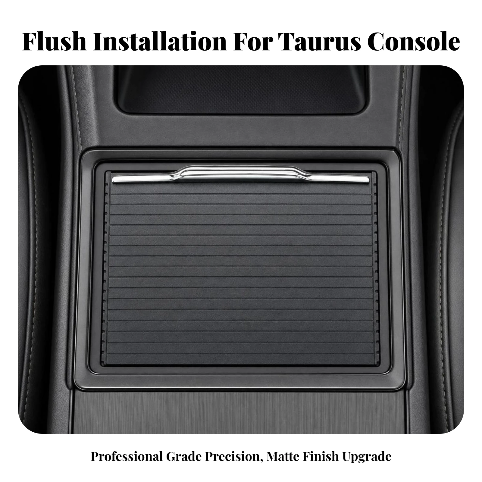 Rear Armrest Cup Holder Cover Sleek Ribbed Sliding Lid with Silver Colored Handle for Back Seat Console