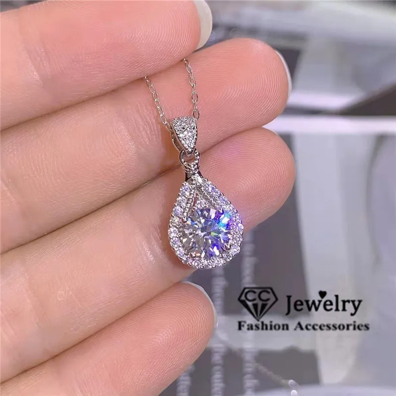 CC Women Necklaces Pendant Chain Water Drop Cubic Zirconia Bridal Wedding Jewelry Engagement Accessories Colar CCN003