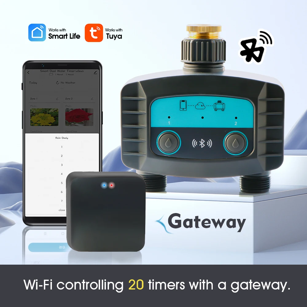 Tuya WiFi/Bluetooth-compatibile Timer dell\'acqua a 2 vie elettrovalvola intelligente per il Controller di irrigazione a distanza del telefono