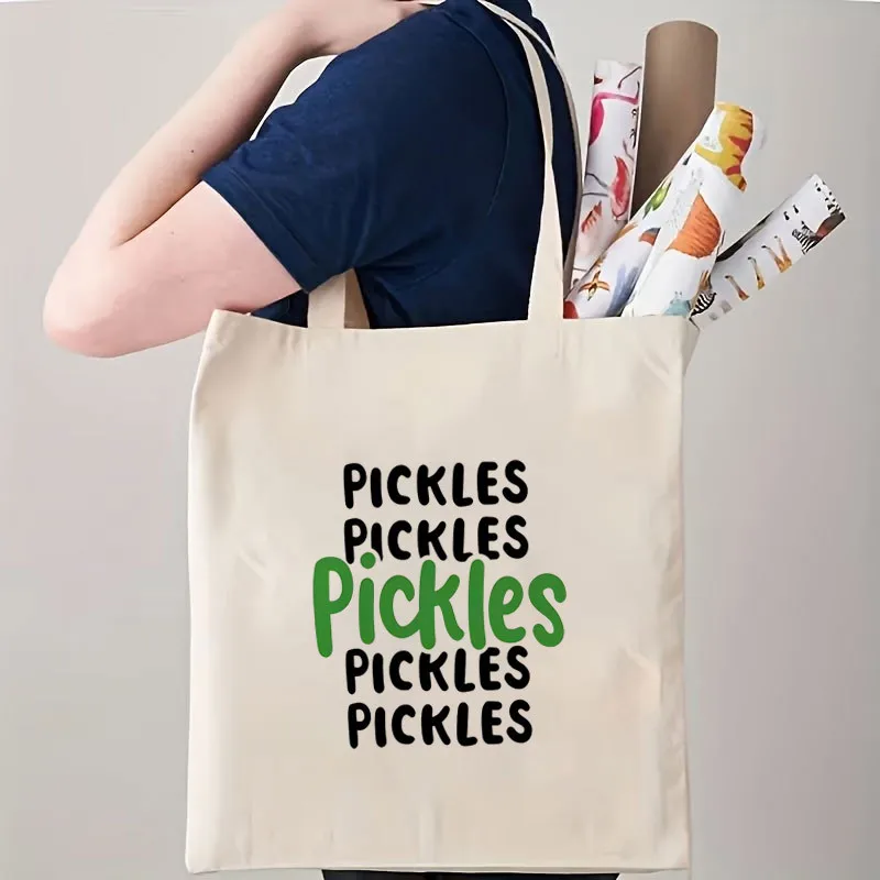 1 Printed Canvas Bag with Refreshing Pickles And Vegetables Pattern, Unisex Breathable Trucker Style. Portable White Crossbody B