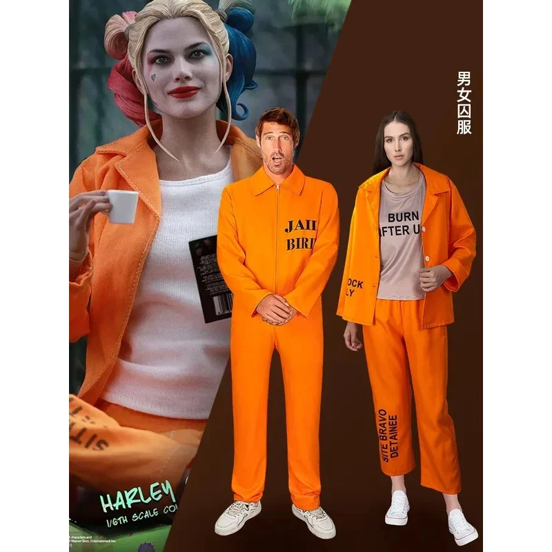 

American Prisoner Cosplay Costume Man Jumpsuit Woman Tops Pants Adult Orange Prison Uniform Cosplay Halloween Costume