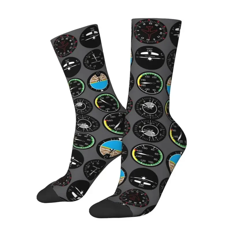 Aviation Airplane Flight Instruments Novelty Street Style Socks for Men Women Stretch Aircraft Pilot Aviator Plane Crew Socks