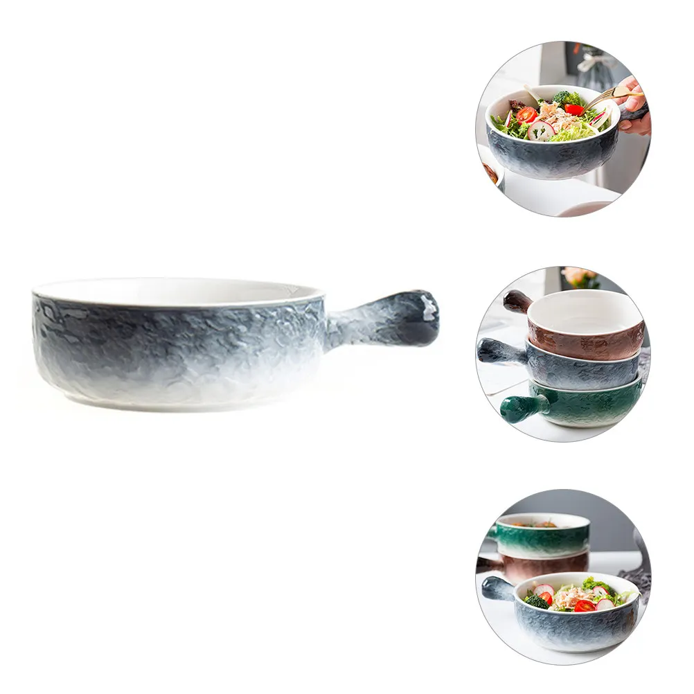 Ceramic Baking Bowl Ergonomic Handle Smooth Surface for Soup Oatmeal Stew Cereal Cooking Kitchen Serving Bakeware