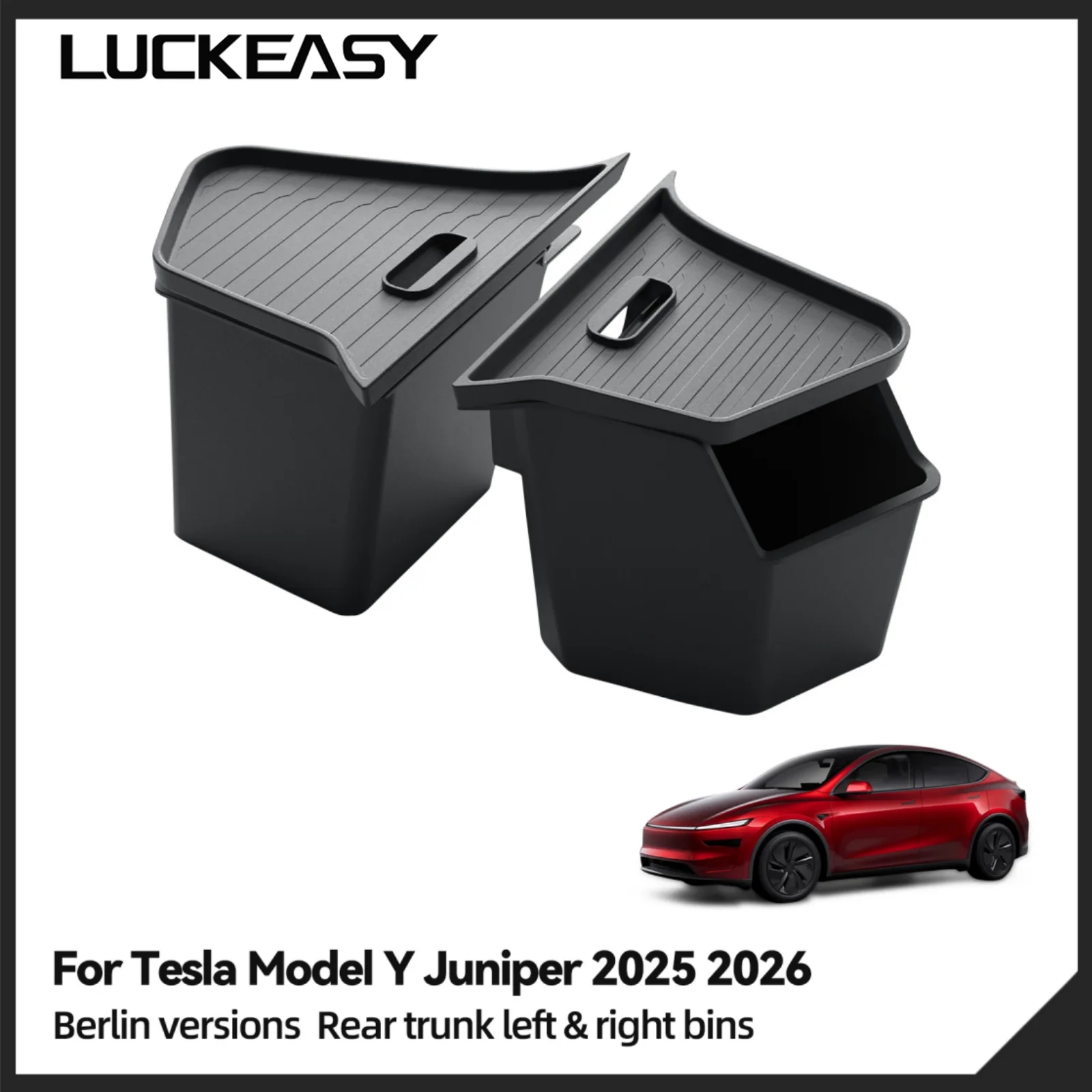 LUCKEASY Berlin Version für Tesla Model Y Juniper 2025 2026, Kofferraum-Aufbewahrungsbox, Organisation, Aufräumen, Auto-Koffer-Zubehör, TPE