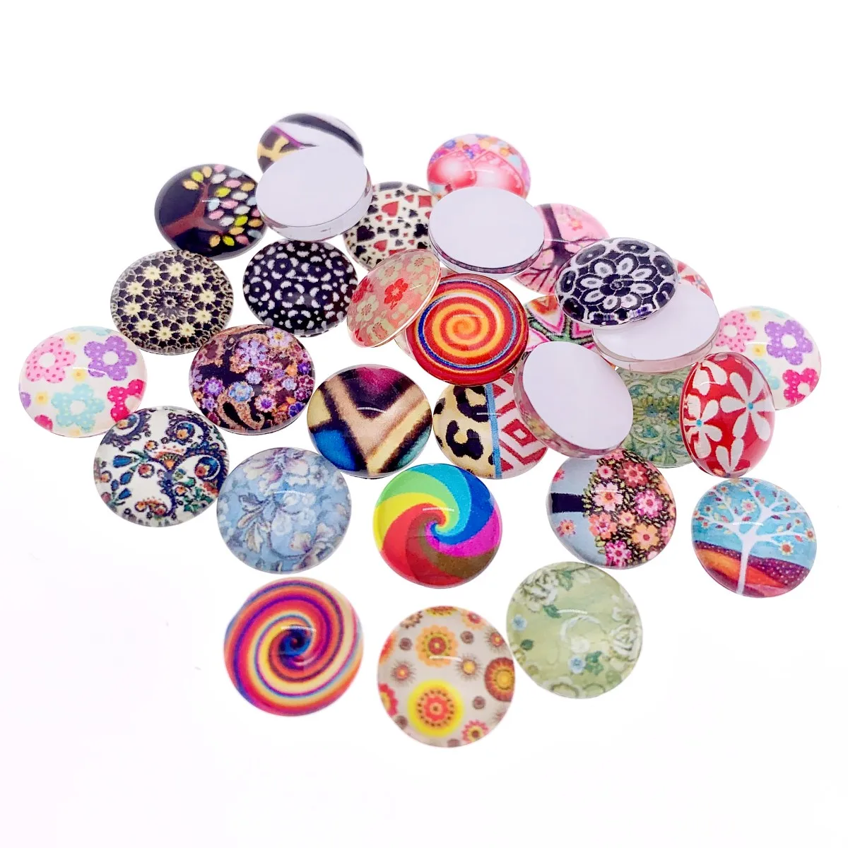 8mm 10mm 12mm 14mm 16mm 18mm 20mm Random Mixed  Round Pattern Glass Cabochons Flatback Photo Dome Cameo Pendant Settings K02711