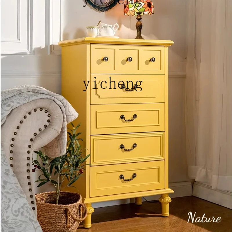 

TQH simple solid wood chest of drawers household nine-bucket cabinet bedroom floor storage cabinet home accessories