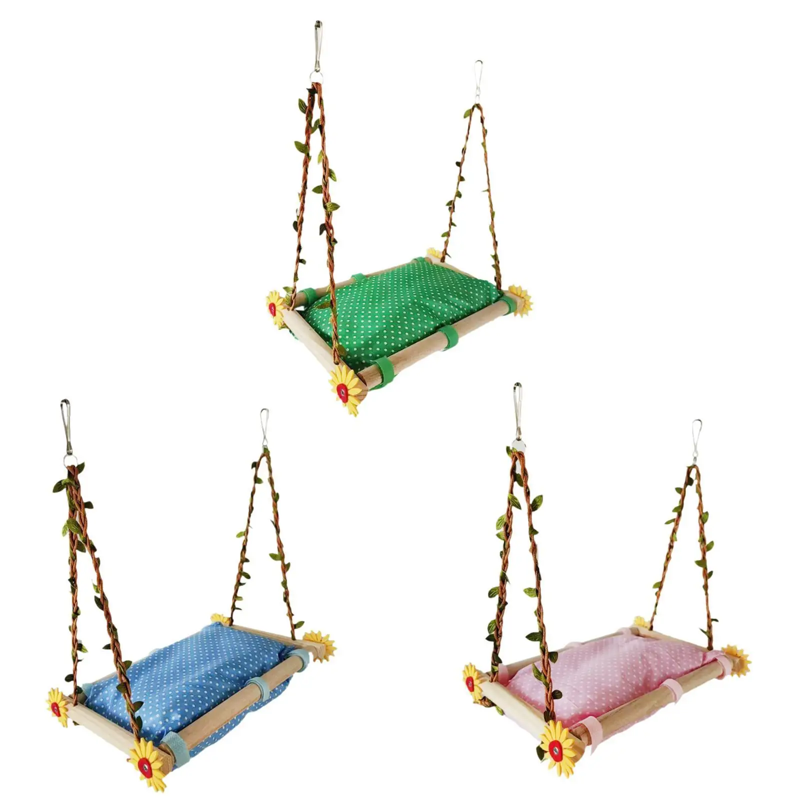 Bird Parrot Cage Hammock Supplies Wooden Play Stand Exercise Bird Perches Cage Toy for Canary Macaws Finches Budgie Macaw