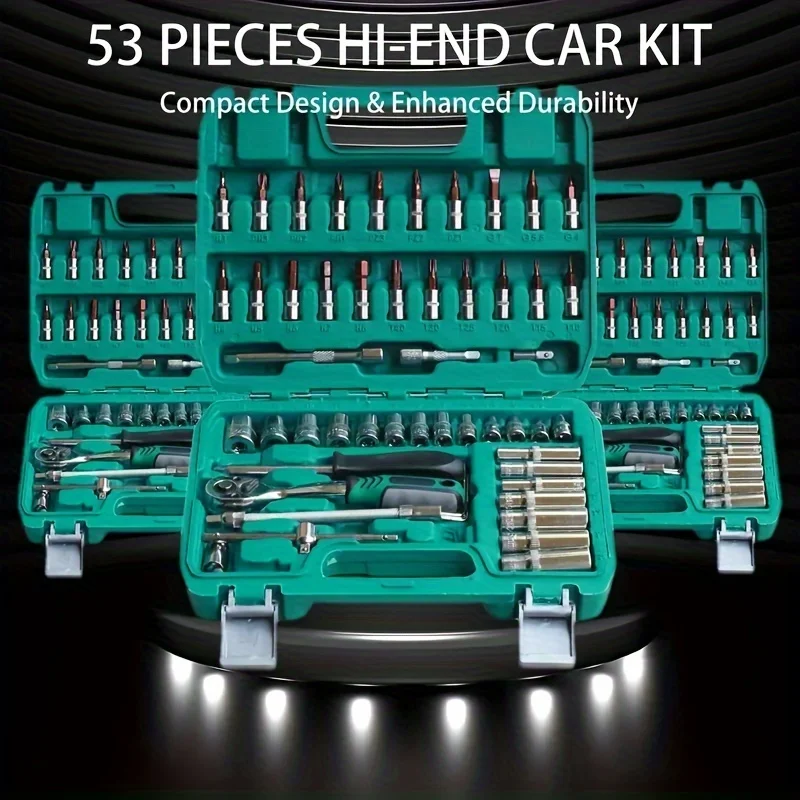 

53-piece/46-piece car repair combination tool set, includes 1/4-inch hex head for vehicle repair.