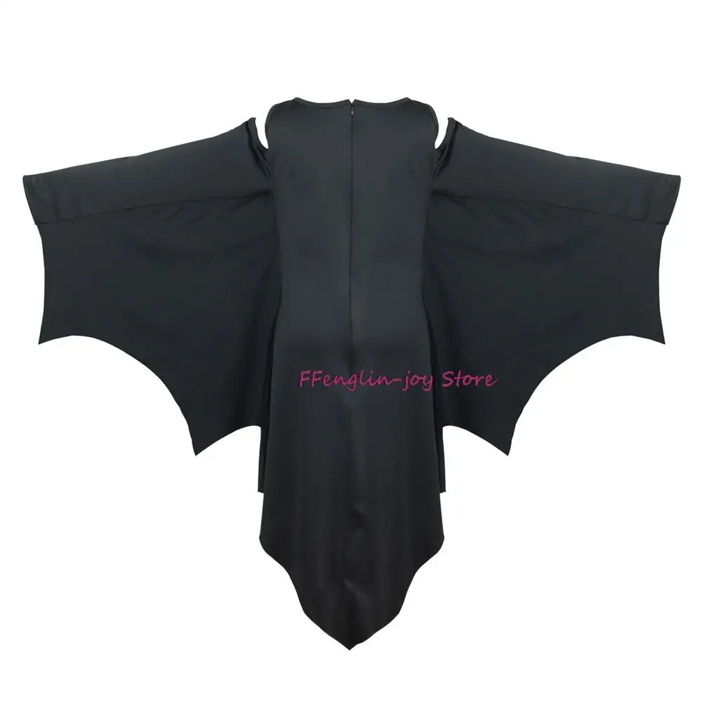 Halloween Female Vampire Bat Cosplay Costume Gothic Long Sleeved Black Dress Adult Children Woman Sexy Carnival Christmas Suit