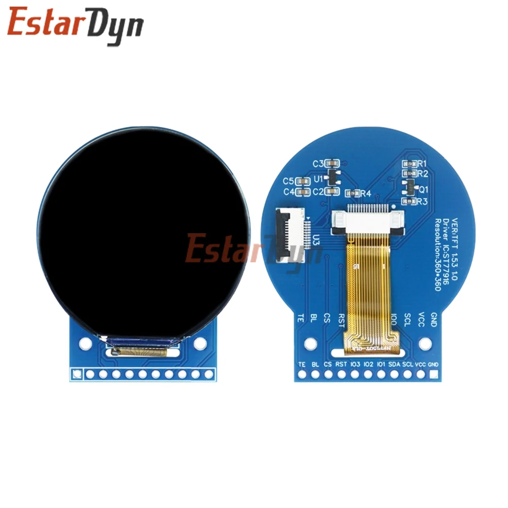 EstarDyn 1.53 Inch Round TFT LCD Display 360x360 ST77916 QSPI Interface Color Screen for Smart Watch DIY